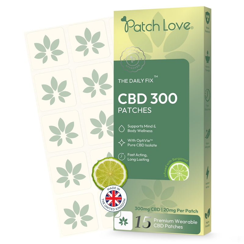“The Daily Fix” CBD Patch - with OptiVie™ CBD Isolate 300mg, Bergamot Aromatherapy - Relaxation & Recovery Support - 15 Patches (20mg Each) - Vegan