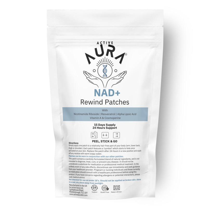 Active Aura | NAD+ Patches – Daily Vitality & Wellness Support | Powered by Matrix Patchtech | Botanical Plant-Based Formula | Vegetarian & Gluten-Free | UK Manufactured | (15) Patches 15
