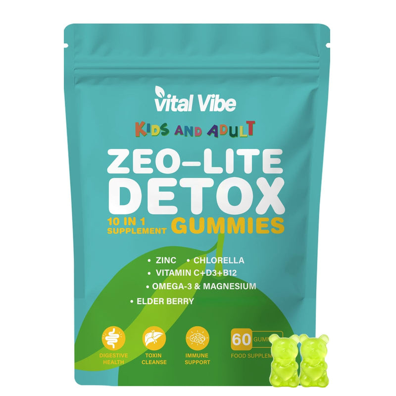 Zeolite Detox Gummies for Kids & Adult | 10-in-1 Formulated Probiotics Kids Probiotic Supplement | Vitamin D and B12 | for Immune Support & Gut Health | 60 Vegan Gummies, 2 Month Supply