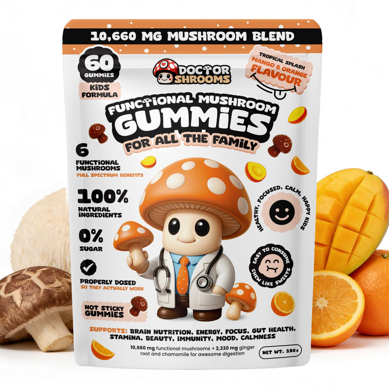 Mushroom Gummies for Kids | Multi Functional Blend with Lion’s Mane & Cordyceps | Focus, Calm & Immune Balance Support | Vegan & Sugar Free | 60 Pack (Mango and Orange) Mango and Orange