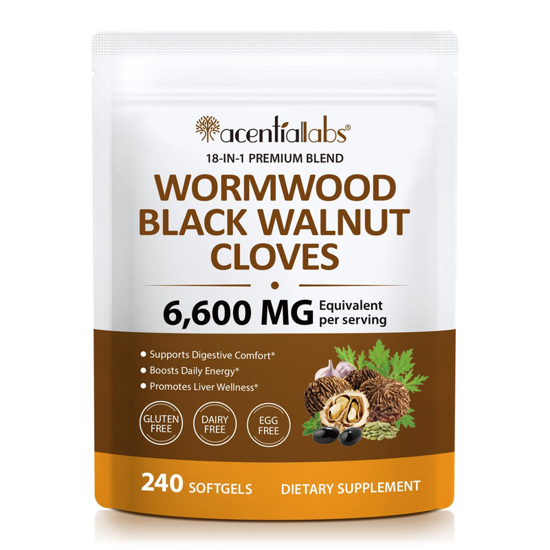 240 Count Wormwood Black Walnut Clove Capsules | 6600 mg per Serving | 18-in-1 Premium Herbal Blend Softgels | Supports Digestive Comfort & Cleanse, Liver Wellness & Daily Energy