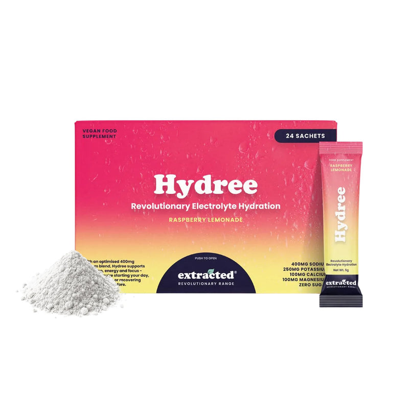 Hydree Advanced Electrolyte Drink Mix, Sodium Potassium Magnesium Calcium Citrate Blend, Natural Raspberry Flavour, Zero Sugar, Himalayan Salt and Stevia, 24 Single-Serve Sachets