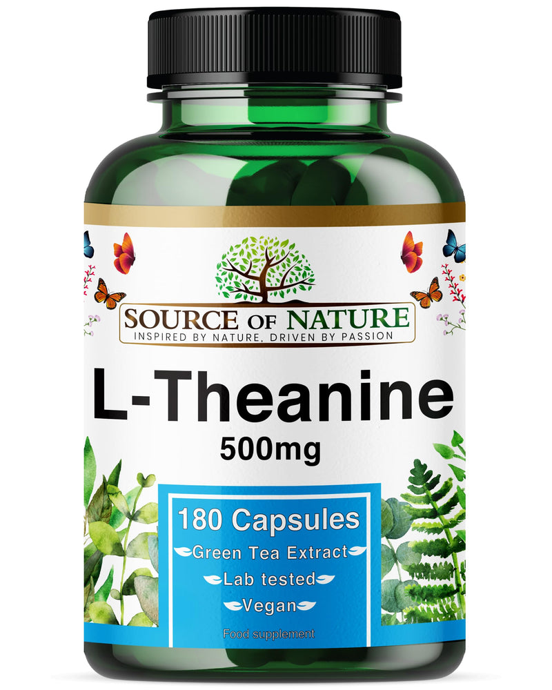 L-Theanine 500 mg – 180 Vegan Capsules – High Strength Amino Acid from Green Tea | 6-Month Supply | 98% Pure, No Additives | Danish Made
