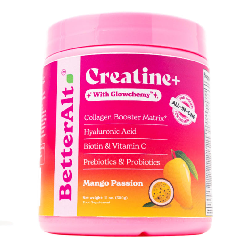 3g Creatine Monohydrate Powder with Glowchemy Collagen Builder, Glutathione, Hyaluronic Acid & Biotin | Creatine and Collagen Powder for Women | Mango Passion Flavor 30 Serving