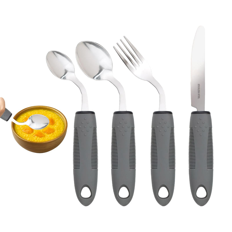 4 Packs Bendable Cutlery for Arthritic Hands Adaptive, Easy Grip Disabled Cutlery for Adults Stainless Steel Set with Spoon Fork Knife Elderly Nonslip Utensils Eating Aids (4 Packs) 4 Packs