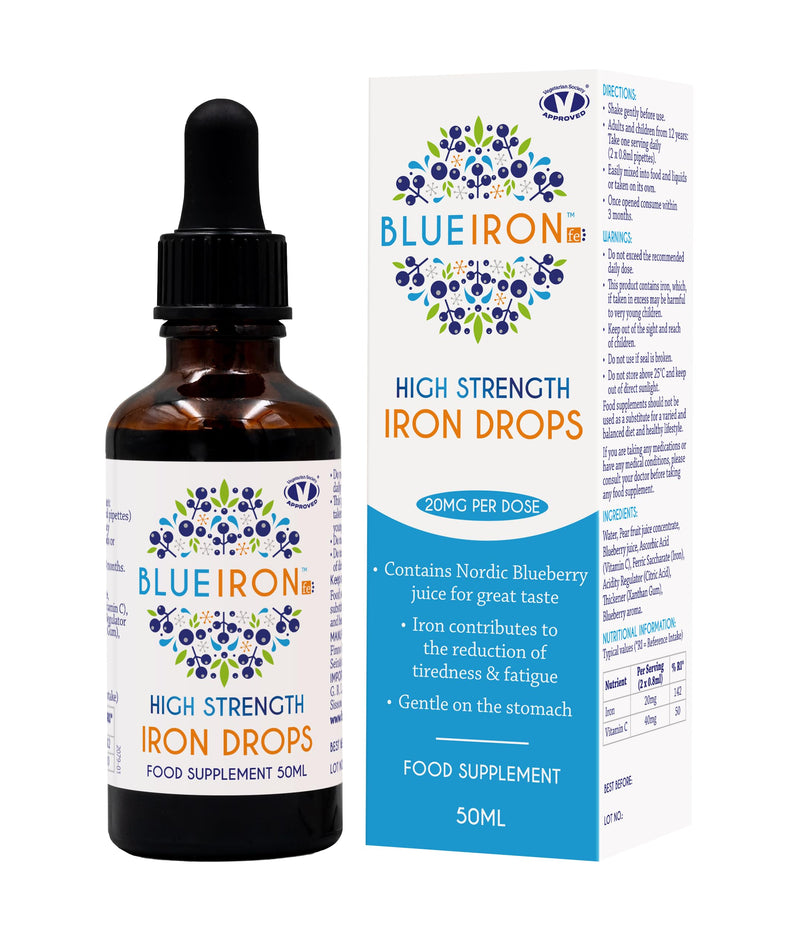 Blueiron High Strength Drops 50ml - Iron Supplement with Nordic Blueberries +Vitamin C - Suitable for Vegans - Easily Absorbed and Gentle on The Stomach