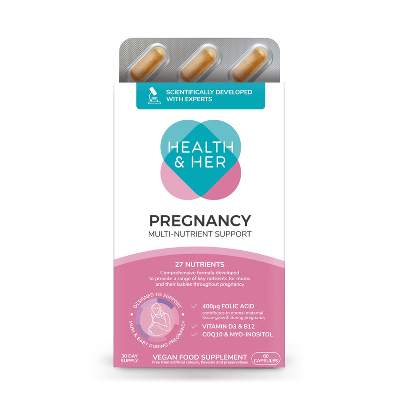 Health & Her Pregnancy Multi-Nutrient Support - Pregnancy Vitamins for Women - Contains Folic Acid, Selenium, Vitamin B12, Zinc and Magnesium - 1 Month Supply - 60 Capsules - Vegan & Gluten Free 60 count (Pack of 1)