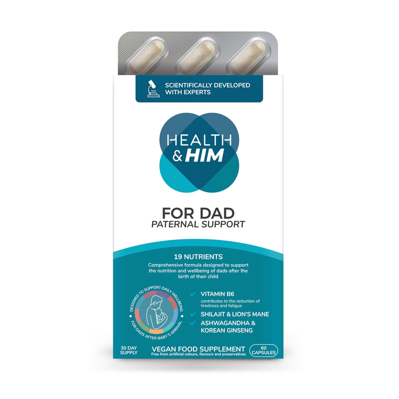 Health & Him for Dad - Mens Multi-Nutrient Paternal Support - Contains Shilajit, Lion's Mane, Ashwagandha & Korean Ginseng - 60 Capsules - 30 Day Supply - Vegan & Gluten Free 60 count (Pack of 1)