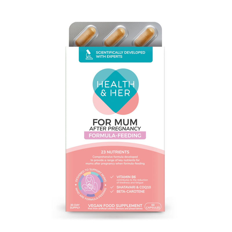 Health & Her for Mum After Pregnancy Formula-Feeding Supplement - Postnatal Vitamins for Women - Contains Vitamin B6, Vitamin D, Shatavari & COQ10-1 Month Supply - 60 Capsules - Vegan & Gluten Free 60 count (Pack of 1)