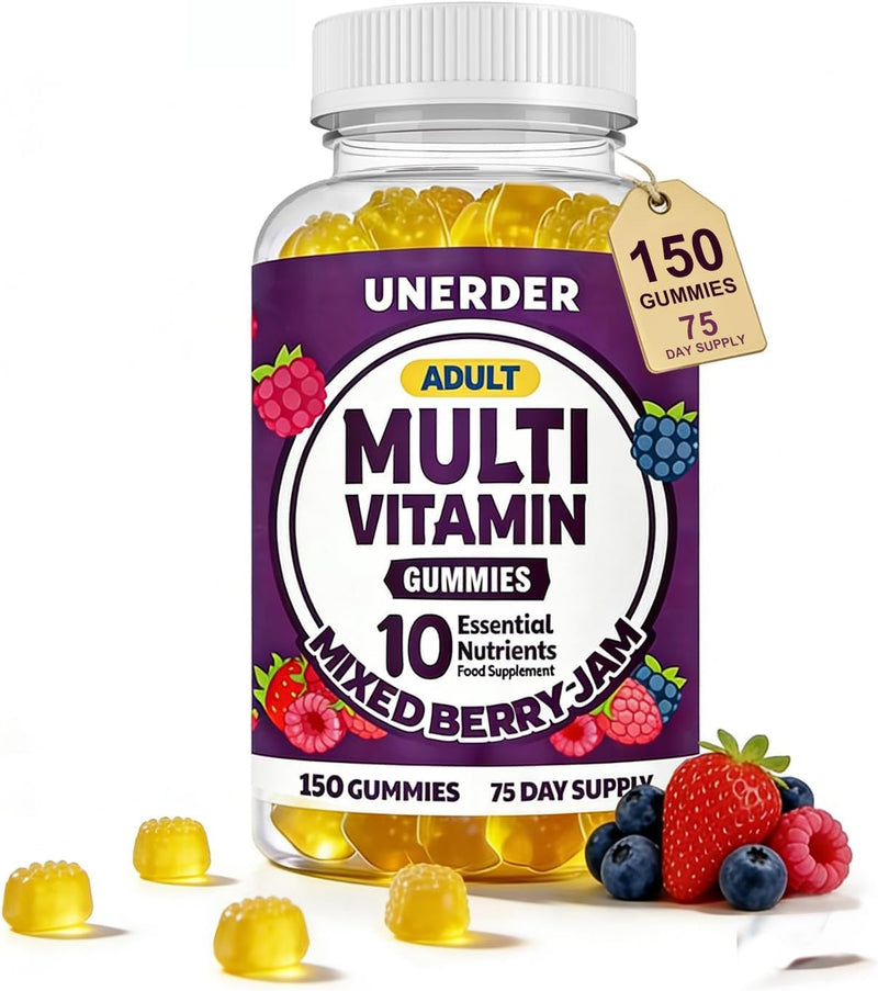 Multivitamin Gummies for Adults, Chewable Multivitamins for Men & Women, with Vitamin C, B6, B12, etc, Essential Vitamin Complex, Immune Defense and Energy Enhancement, 150 Gummies, 2.5 Month Supply.