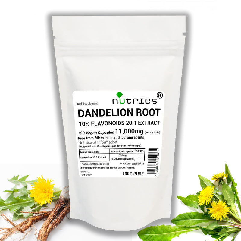 11,000mg (per Capsule) Dandelion Root Extract 120 V Capsules - 10% FLAVONOIDS - Strong One A Day - 100% Pure - No fillers Binders or Bulking Agents (120)