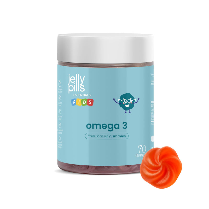 Jelly Pills Omega 3 Gummies for Kids with DHA from Microalgae - 70 Gummies 2-Month Course - No Added Sugar - Orange Flavour - Brain, Concentration & Vision Support