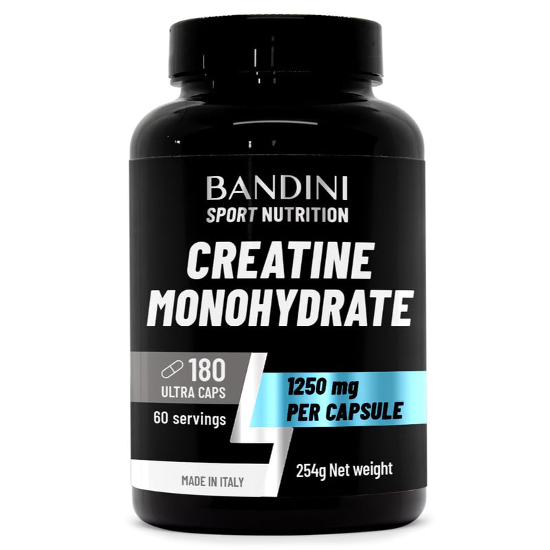 Bandini® Creatine Monohydrate 180 Capsules 3000mg per Serving - High Strength Gym Supplement for Men & Women - Pre Workout Energy Support - 100% Pure Micronized Creatine - Unflavoured Ultra Caps