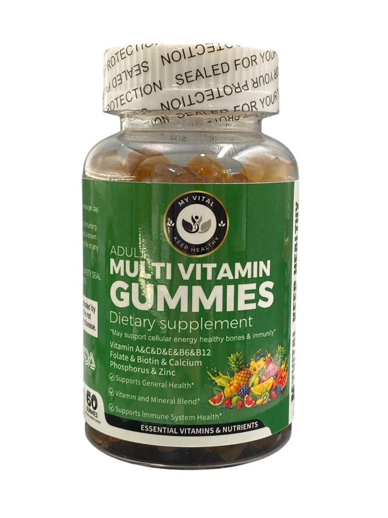 MyVital Adult Multivitamin Gummies – Natural Mixed Fruit Flavour | Vitamins A, B-Complex, C, D, E, B6, B12, Zinc & Phosphorus | Immune & Energy Support | 60 Gummies