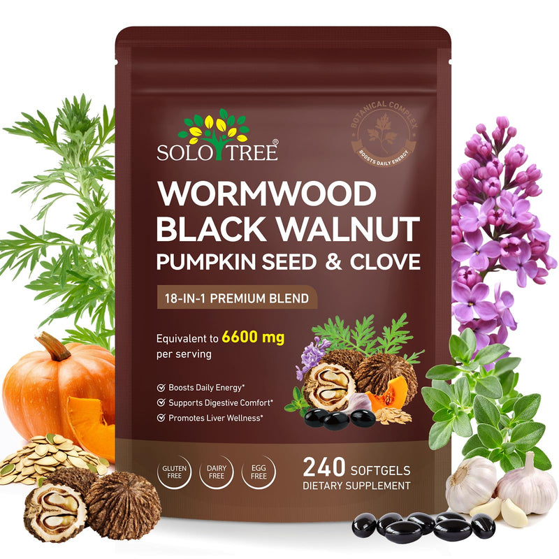 Wormwood Black Walnut Clove Cleanse for Adults, 18-Herb Botanical Blend for Digestive & Intestinal Balance, with Pumpkin Seed, Turmeric, Garlic & Oregano, 80-Day Supply, 240 Softgels 1