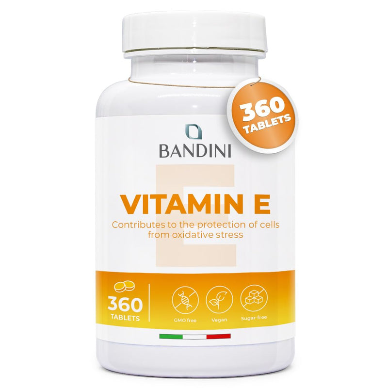 Bandini® Vitamin E - 360 Vegetarian Tablets - Natural Pure Vitamin E - High Strength d-Alpha Tocopherol for Antioxidant Protection - Supports Skin, Immune System & Vision - High Absorption Supplement