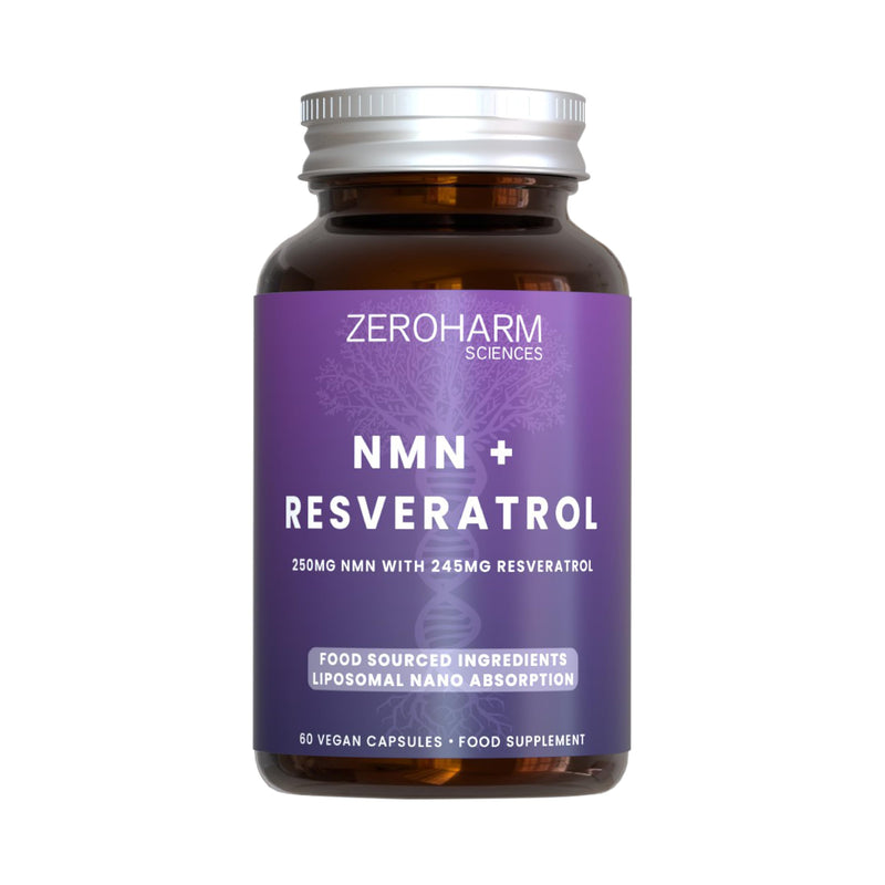 ZeroHarm NMN with Resveratrol – Liposomal Absorption – Powered by Real Food Ingredients – 60 Vegan Capsules