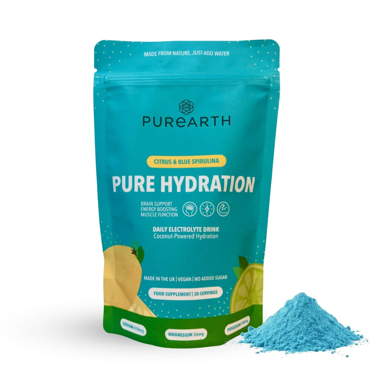 Purearth Electrolyte Hydration Drink – Citrus & Blue Spirulina 180g | Sugar Free Electrolyte Powder with Magnesium & Coconut Water | for Energy, Recovery & Muscle Function | 30 Servings