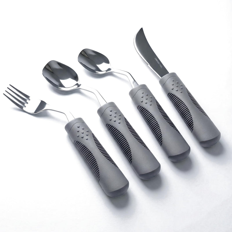 Adaptive Cutlery Set – Weighted for Hand Tremors & Parkinson's, 42°Angled Shovel Spoon, 70g (Grey, Right-Handed) Light (Weighted) – 70g