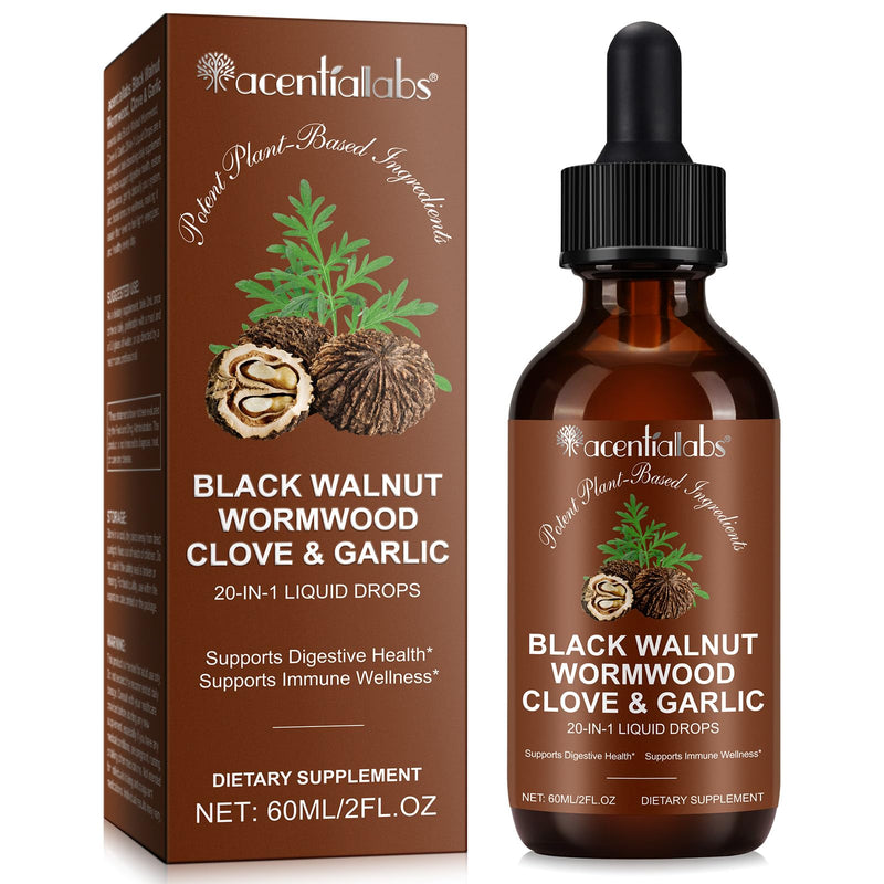 20 in 1 Black Walnut Wormwood Tincture,Black Walnut Hull Extract Promotes a Healthy Gut & Immune Wellness,with Clove,Pumpkin Seed,Garlic,Oregano,Berberine,Gut-Friendly,Alcohol-Free - 2FL