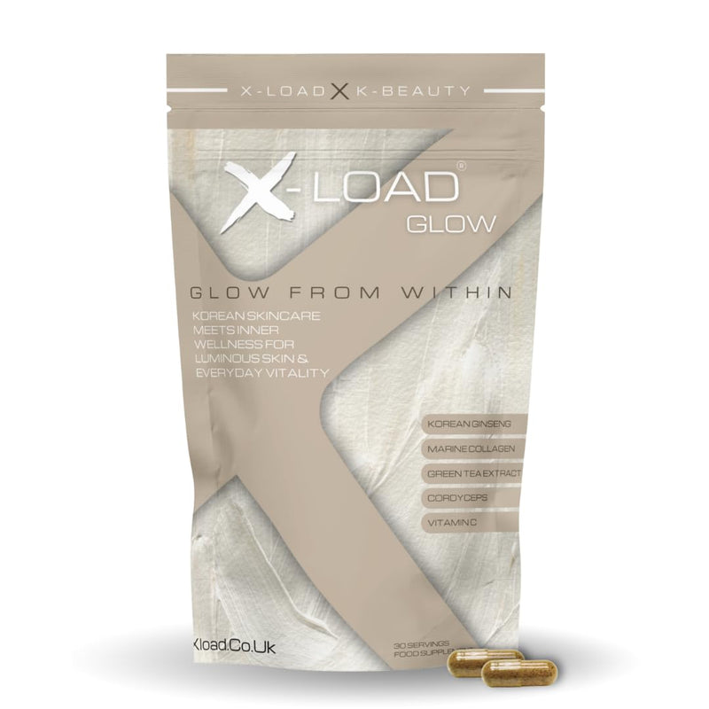 X-Load Femme Glow - Marine Collagen Capsules with Korean Ginseng, Green Tea, Cordyceps & Vitamin C | Korean Skincare - Beauty & Vitality Blend for Skin Glow, Energy & Drive – 30 Day Supply