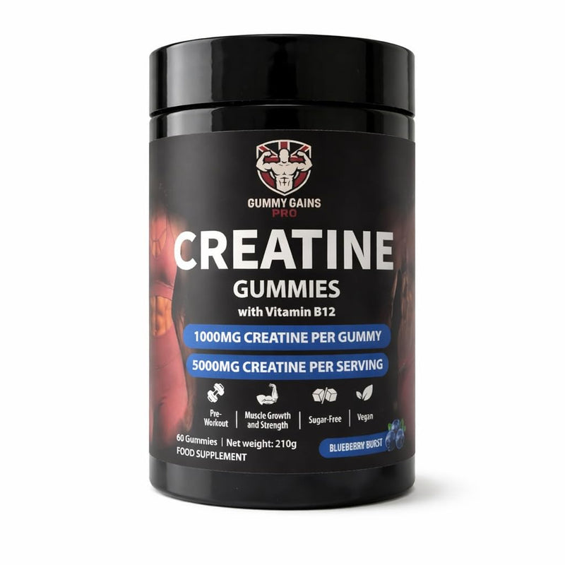 Creatine Gummies – 5000mg Creatine Monohydrate per Serving (1000mg per Gummy) – Vegan, Sugar Free – Gym & Training Support – for Men & Women – 60 Count (Blueberry) Blueberry