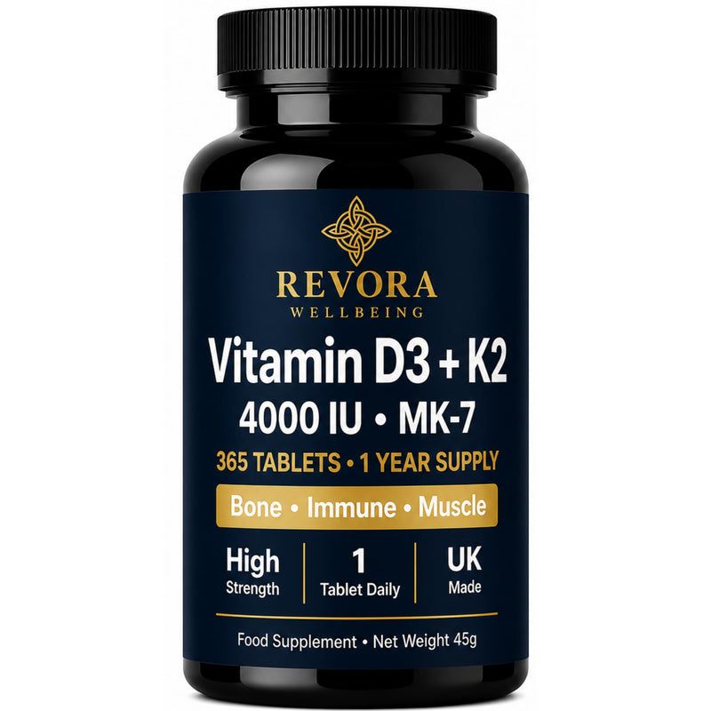 Vitamin D3 4000 IU + K2 MK7 100mcg Tablets, 1 Year Supply, 365 Tablets, High Strength Vitamin D3 K2 Supplement for Bone and Immune Support, 1 A Day, UK Made Vegetarian