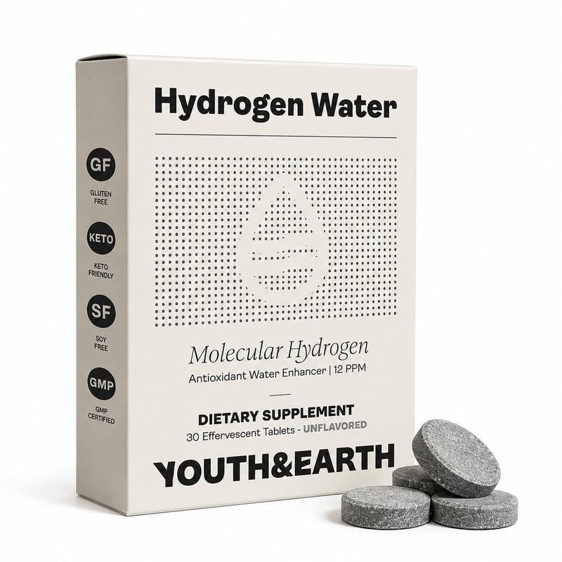 Youth & Earth Molecular Hydrogen Tablets, Primary Supplement for Cell Health Support, Antioxidant-Rich, Effervescent Form, 30 Count, Vegan