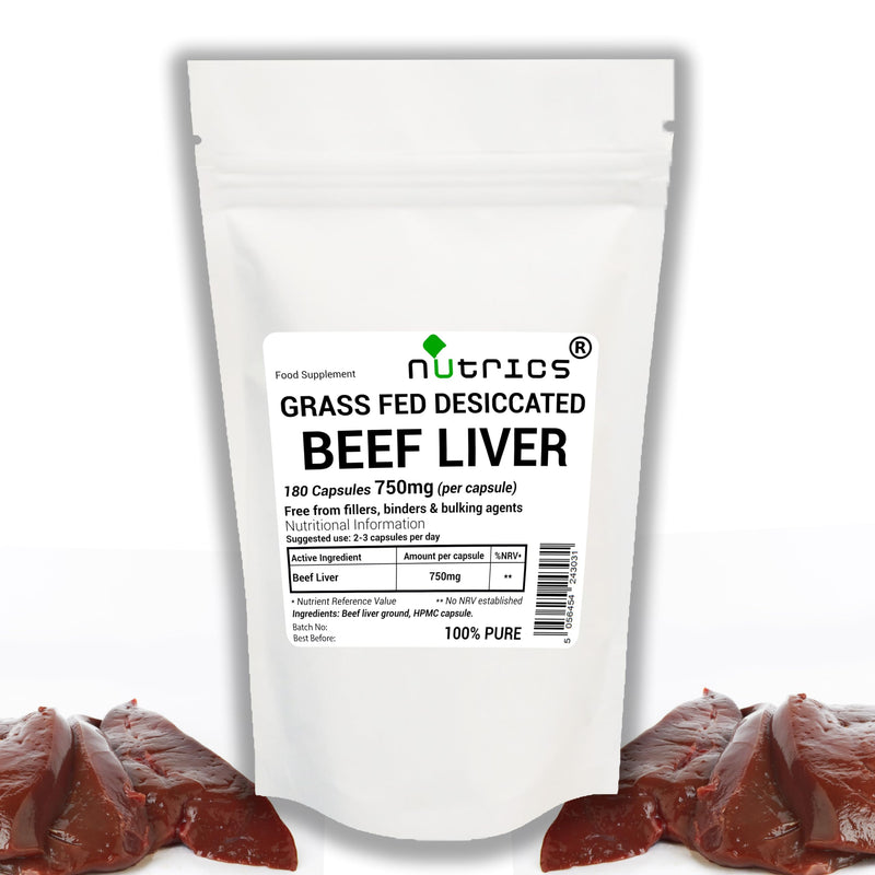 750mg (per Capsule) 180 Desiccated Beef Liver Capsules - Un-Defatted High Absorption - 100% Pure - Free from fillers, Binders & Bulking Agents (180 Capsules) (180)