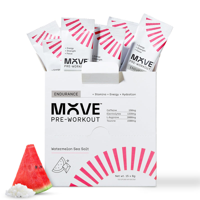 MOVE Pre Workout Powder - Hydration & Endurance Formula for Men & Women - Preworkout Electrolytes Powder with Caffeine, Vitamin C, Taurine & L-Arginine - 15 Servings Watermelon & Sea Salt