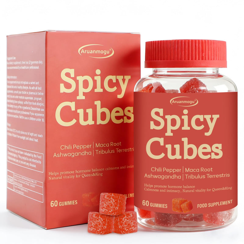 Spicy Blocks,Vegan Spicy Hot Peach Gummies for Men & Women- Formulated with Chilli, Ashwagandha, Maca Root & Tribulus Terrestris - Supports Calm & Hormonal Balance - 60 Pieces