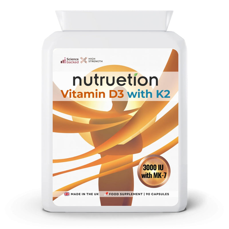 Vitamin D3 3000IU & K2 MK-7 100µg Capsules | High Strength D3 K2 Supplement for Bones, Immune & Muscle Support | 90 Vegetarian Capsules, UK Made, Non-GMO & Gluten Free