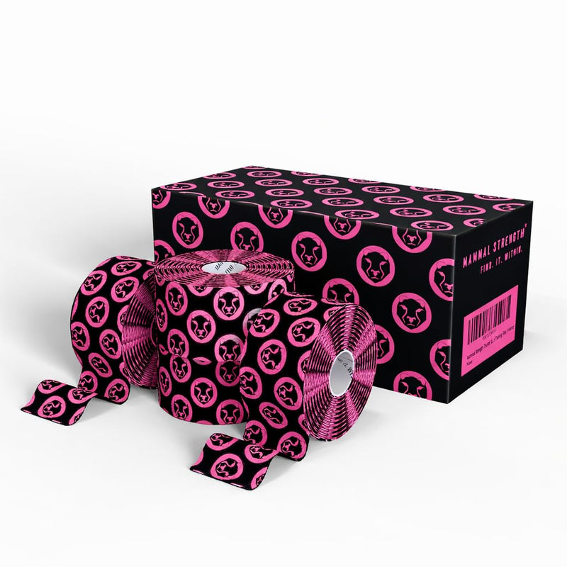 Mammal Strength Thumb Tape 5M / 10M Rolls - Super Sticky & Stretchy Weightlifting Tape for Cross Fit, Olympic Lifting - Flexible & Easily Tearable Hook Grip Tape 10 Metre 2.0 Black/Pink
