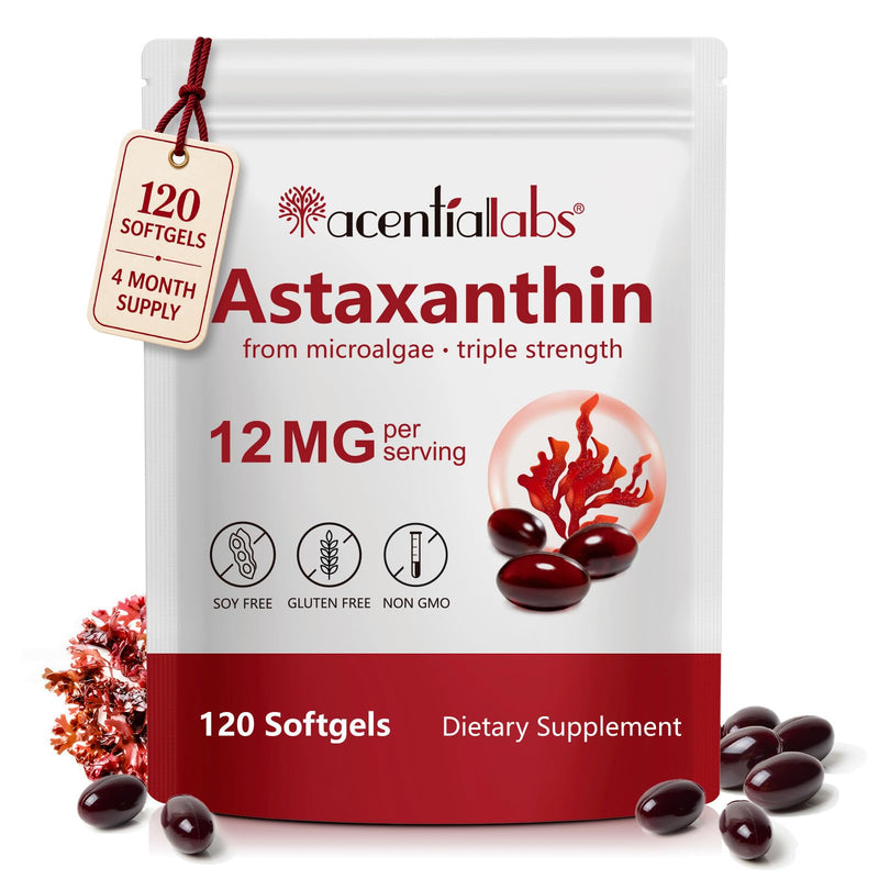 Astaxanthin 12mg Triple Strength from Microalgae, 120 Softgels, 4 Month Supply | Premium Antioxidant Supplement, Supports Eye, Joint, Internal Circulation, Skin & Immune Health