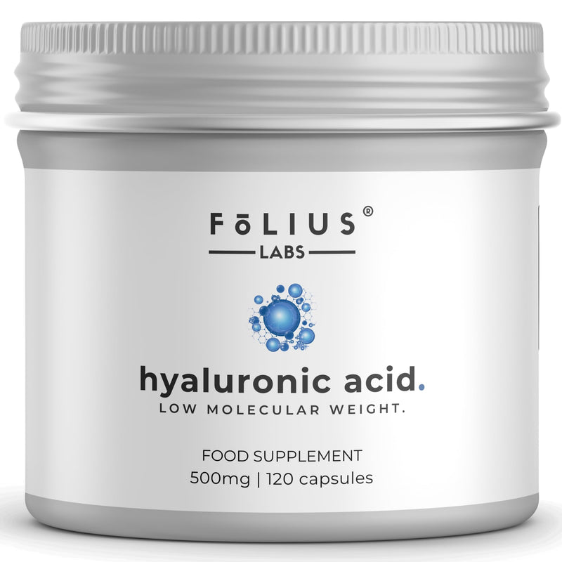FOLIUS LABS Ultra High Purity Hyaluronic Acid Capsules 500mg - 95% Sodium Hyaluronate - Highly Purified and Bioavailable - Low Molecular Weight - Non-GMO Fermented - 120 Capsules 120 Caps
