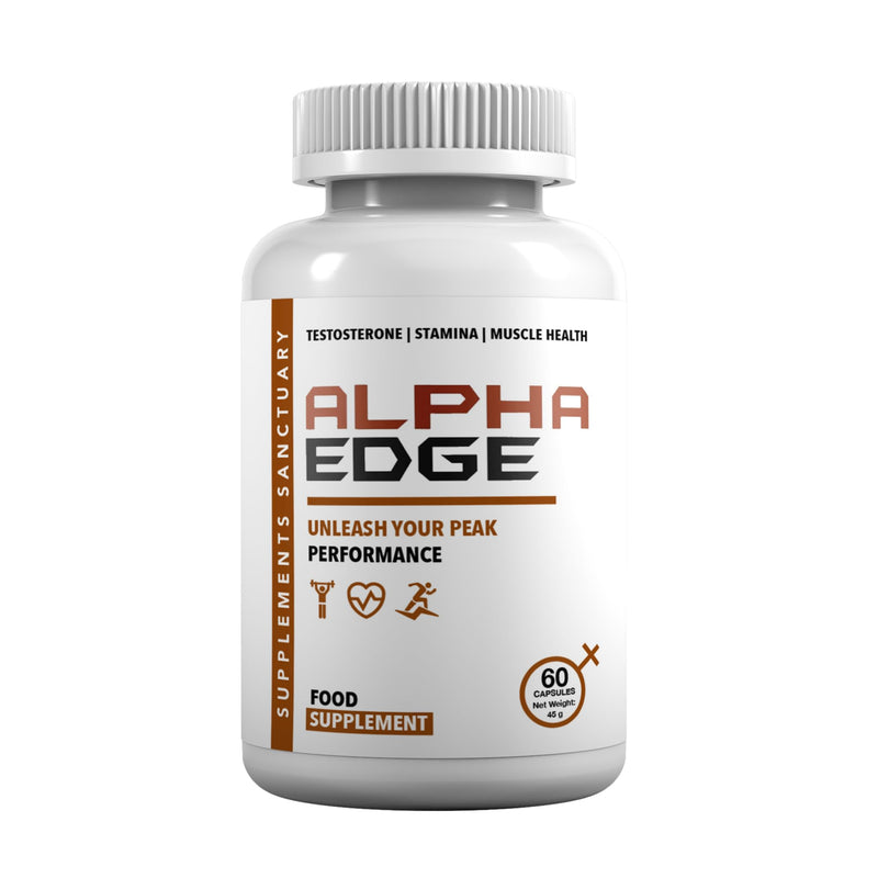 Alpha Edge Food Supplement with L-Arginine, Botanical Extracts Including Tribulus, Fenugreek, Maca & Ginseng – Vegetarian Capsules – 60 Capsules