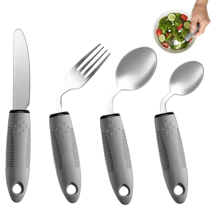 4PCS Arthritis Aids 42° Angled with Wide Handles Easy Grip Adaptive Utensils Cutlery for Arthritic Hands Disabled Adults Elderly Parkinson Tremors