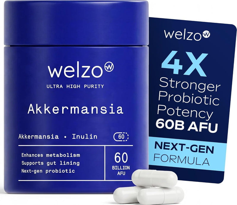 Welzo Ultra Purity Akkermansia 60 Billion AFU – Next-Gen Probiotic Supplement with Inulin & Lactobacillus – 60 Vegan Capsules for Gut Health, Metabolism & Digestive Support 1