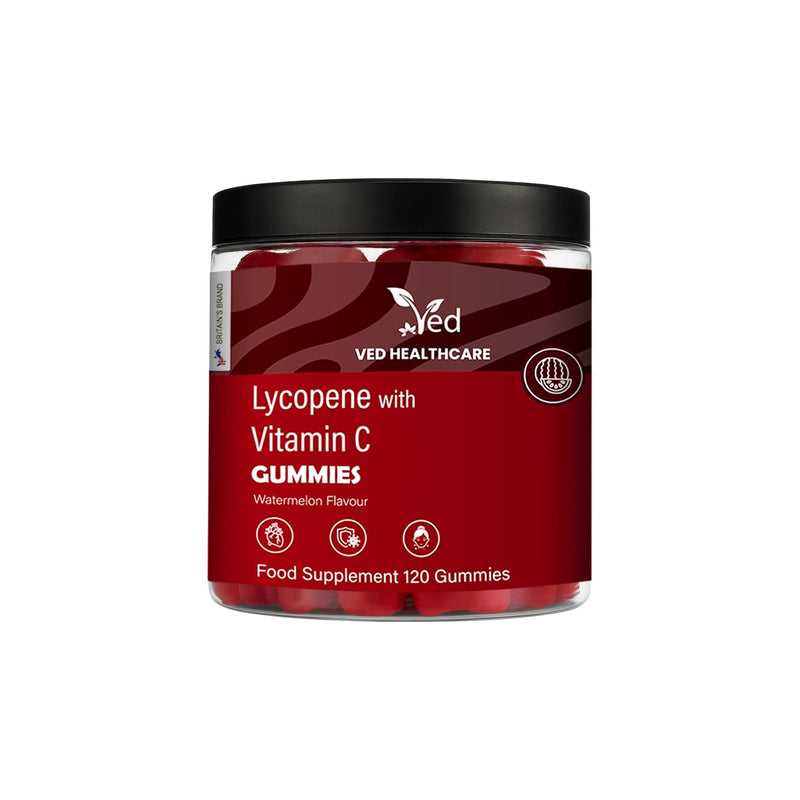 VED Lycopene Watermelon Flavour Gummies for Men & Women – Powerful Antioxidant for Skin & Vision Support, Plant-Based, Vegan, Non-GMO, 120 Count Daily Gummy Chews