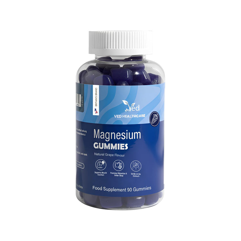 Magnesium Gummies, (90 Gummy), Magnesium Citrate, Natural Grape Flavour, Vegan, 2 per Day, 45 Days Supply, Muscle & Energy, for Adults – by Ved