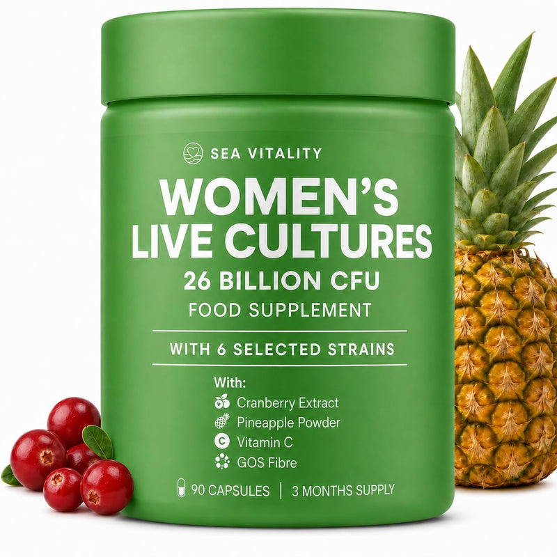 Women's Live Cultures Food Supplement - 26 Billion CFU, 6 Selected Strains with Cranberry Extract, Pineapple Powder, GOS & Vitamin C - 90 Capsules, 1-a-Day Formula for Women, 90 Day Supply 90 count (Pack of 1)