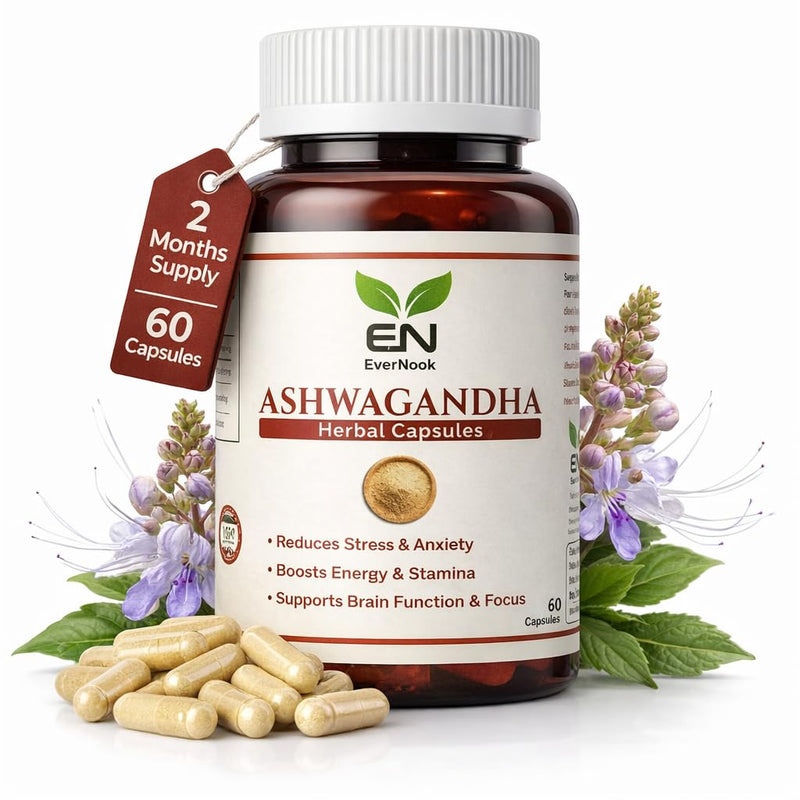 Ashwagandha Capsules 500mg – 60 Vegetarian Herbal Capsules – Natural Stress & Anxiety Support – Energy, Stamina & Focus Booster – Ayurvedic Herbal Supplement for Men & Women