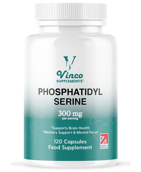 Vinco Phosphatidylserine Supplement - 120 High Strength Phosphatidylserine Capsules - 300mg Per Serving - Non GMO & Gluten Free (White) White