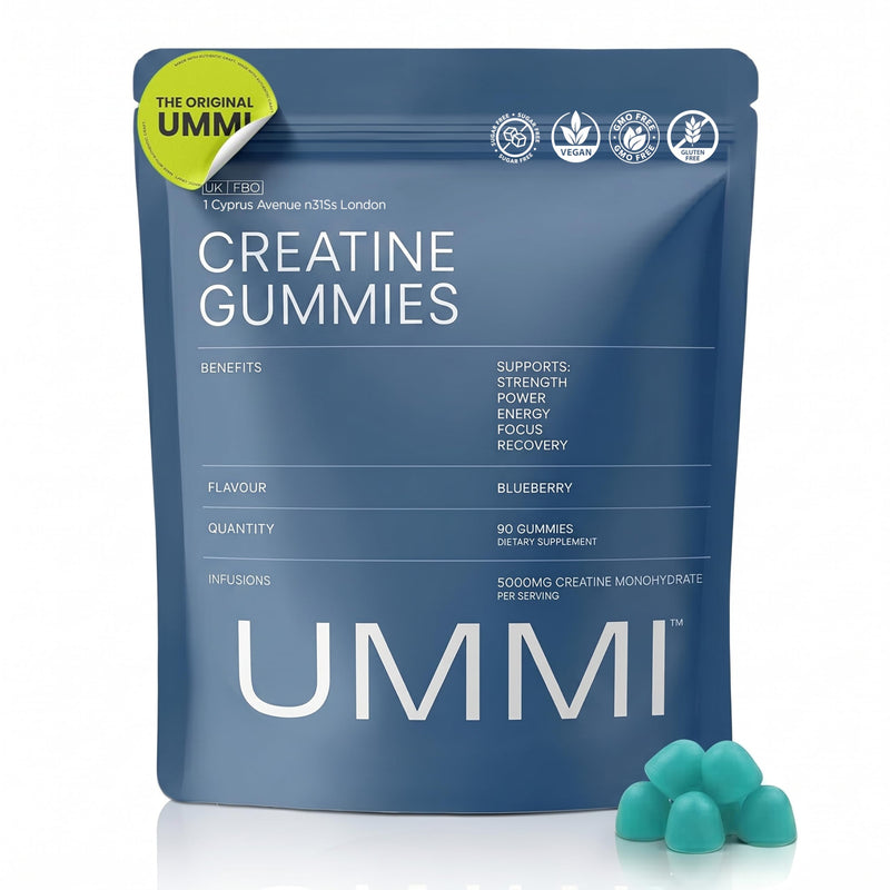 UMMI Creatine Gummies – Helps Support Physical Performance, Vegan & Sugar-Free with Betaine, B12 & Taurine - 5000mg Chewable Creatine Monohydrate Gummies for Men and Women - Blueberry Flavor, 90 Count
