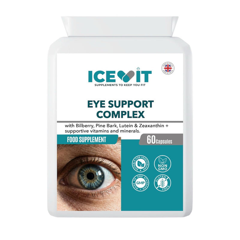Eye Support Complex 60 Capsules with Lutein 10mg, Zeaxanthin 2mg, Bilberry & Pine Bark Extract, Vitamins E &C, Zinc for Normal Vision, Vegan Eye Health Supplement, Made in UK