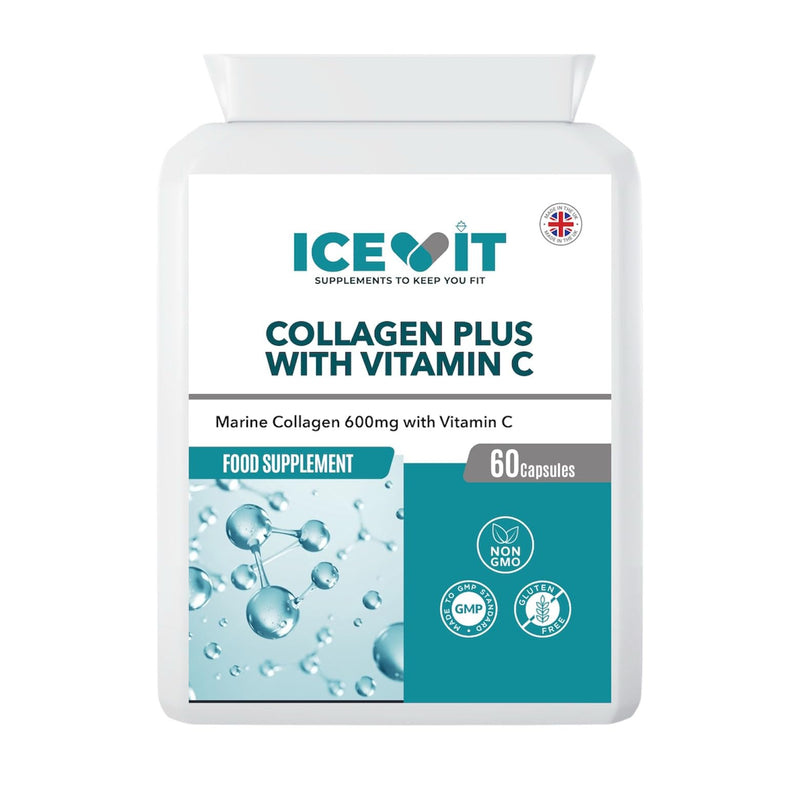 Collagen Plus with Vitamin C, Marine Collagen Capsules, 1200mg Collagen per Serving, Vitamin C 24mg, 60 Capsules, Food Supplement, Letterbox Friendly Flat Bottle