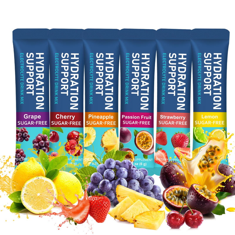 Hydration Powder 24 Sticks, 6 Mixed Fruit Flavours | 7 Key Electrolytes + 5 Vitamins, Zero Sugar, Low Calorie, Rapid Hydration & Energy