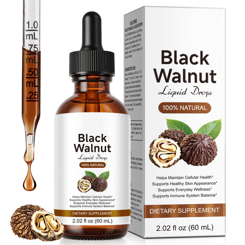 Black Walnut Liquid Drops 60ml Helps Support The Normal Function and Balance of The Immune System - 100% Natural Formula Ingredients, Alcohol-Free & Sugar-Free, Gentle and reassuring.