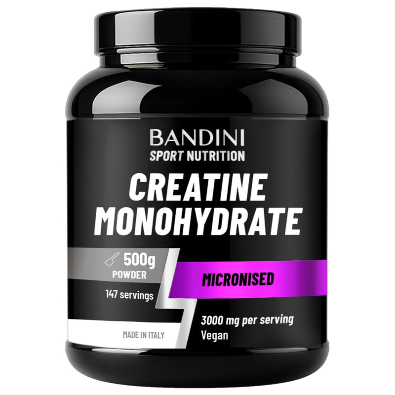 Bandini® Creatine Monohydrate Powder 500g - 100% Micronized Pure Creatine - High Strength Supplement - Supports Training & High-Intensity Performance - Scoop Included - 100% Vegan - 147 Servings