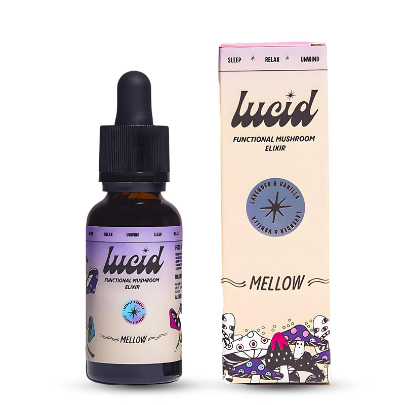 Lucid Mellow Elixir – Sleep & Calm Support with Reishi, Lemon Balm, Passion Flower & L-Theanine – Lavender & Vanilla – 30ml, Alcohol Free, Vegan